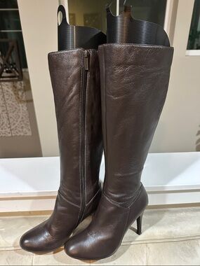 Women's Tall Brown Genuine Leather Zip Knee-High Boots